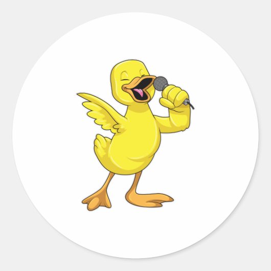 Eend als zanger met microfoon ronde sticker (Voorkant)