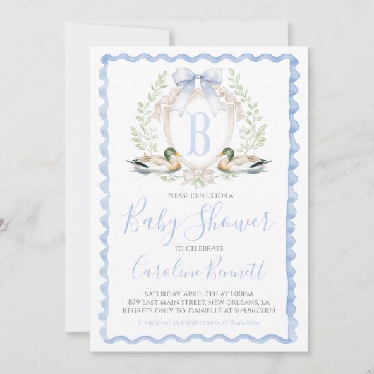 Eend Baby Boy Douche Preppy Gingham Blauw Kaart (Voorkant)