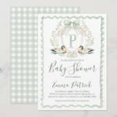 Eend Baby Boy Douche Preppy Gingham Sage Green Kaart (Voorkant / Achterkant)