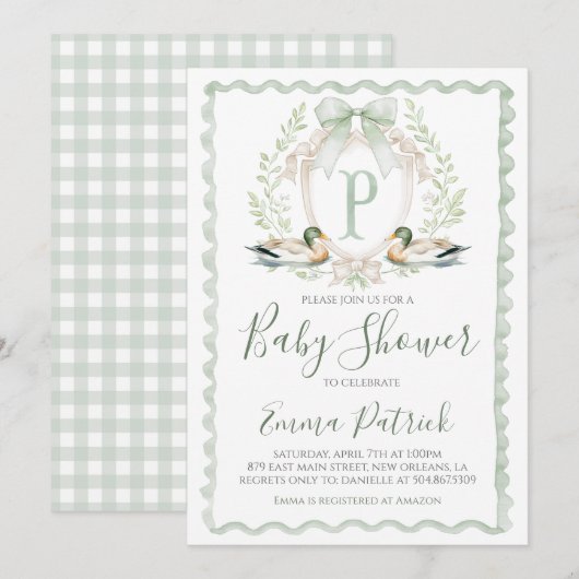 Eend Baby Boy Douche Preppy Gingham Sage Green Kaart (Voorkant / Achterkant)