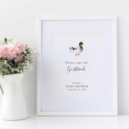 Eend Baby shower Elegant Guestbook Sign Minimal Poster