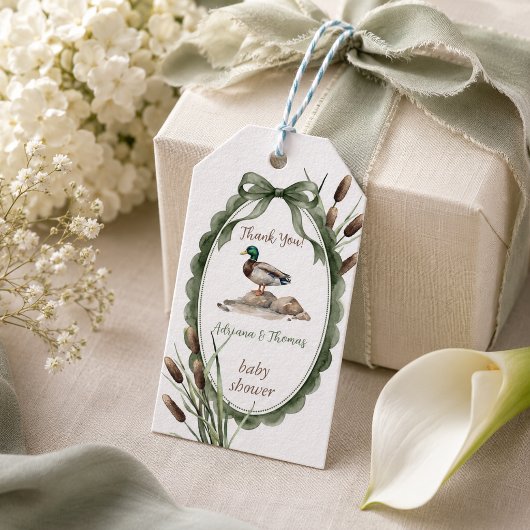Eend Baby Shower Groen Bedankt Cadeaulabel