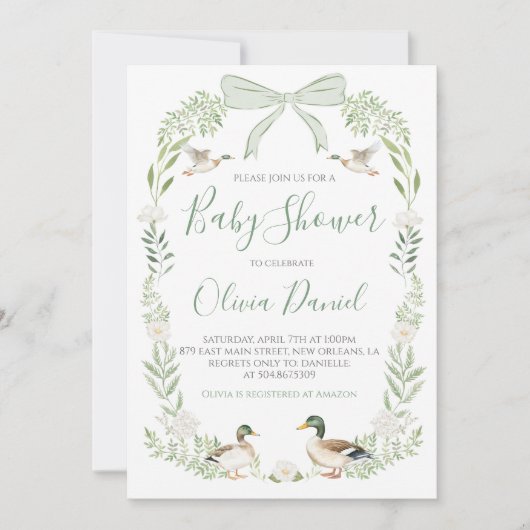 Eend Baby shower Preppy Coquette Sage Groen Kaart (Voorkant)