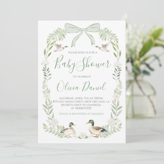 Eend Baby shower Preppy Coquette Sage Groen Kaart (Staand voorkant)