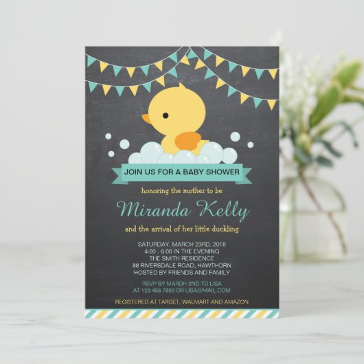 Eend Baby shower Uitnodiging / Rubber Eend Uitnodi (Staand voorkant)