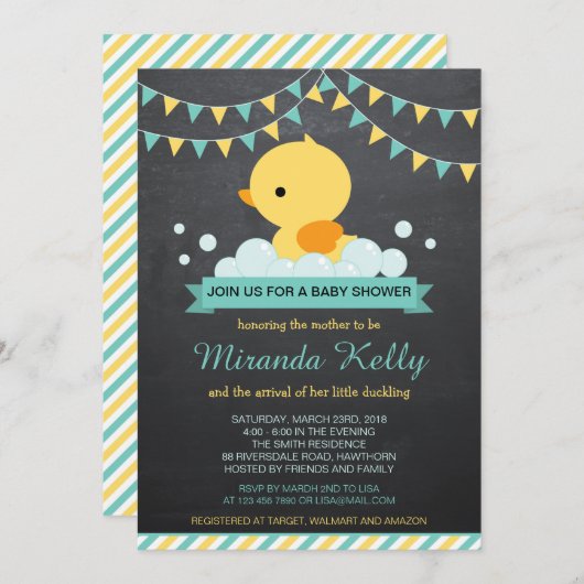 Eend Baby shower Uitnodiging / Rubber Eend Uitnodi (Voorkant / Achterkant)