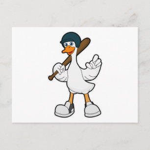 Eend bij honkbal met honkbalknuppel en helm briefkaart