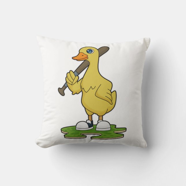 Eend bij honkbal met honkbalknuppel kussen (Voorkant)