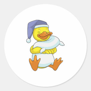 Eend bij Slapen met Nachtmuts Ronde Sticker