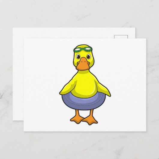 Eend bij zwemmen met zwemband briefkaart (Voorkant / Achterkant)