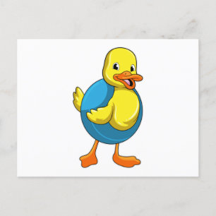 Eend bij zwemmen met zwemband briefkaart