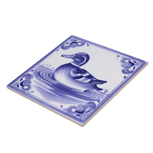 Eend Blauw en Wit Europese Folk Animal Art Tegeltje (Zijkant)