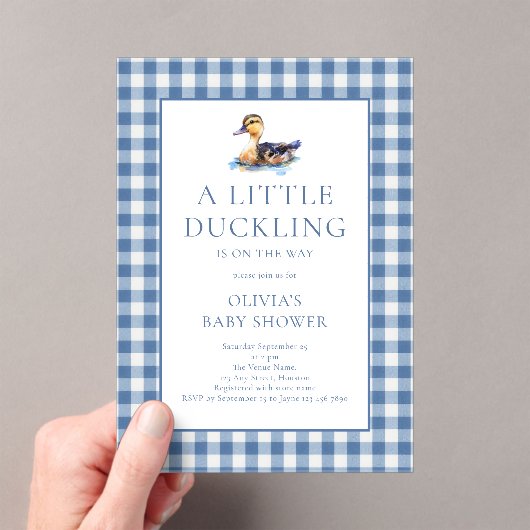Eend Blauw Gingham Baby Shower Acryl Uitnodigingen (Insitu (Draagbaar))