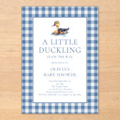 Eend Blauw Gingham Baby Shower Acryl Uitnodigingen (Voorkant)