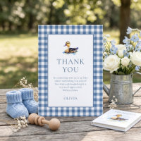 Eend Blauw Gingham Baby Shower Bedankt
