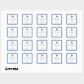 Eend Blauw Gingham Baby Shower Vierkante Sticker (Vel)
