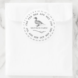 eend boerderij omcirkelde data eierdoos ronde sticker