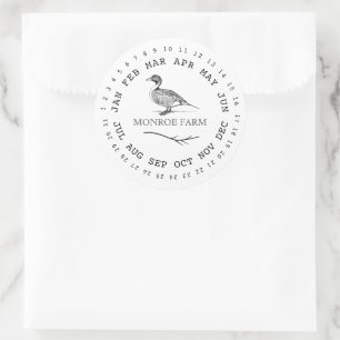 eend boerderij omcirkelde data eierdoos ronde sticker