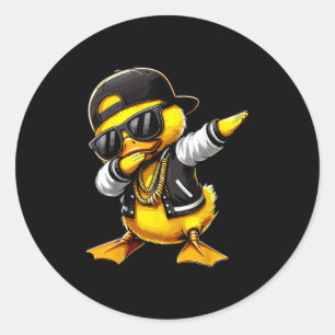 Eend Dabbing Grappige Rubber Eend met Zonnebril Ronde Sticker