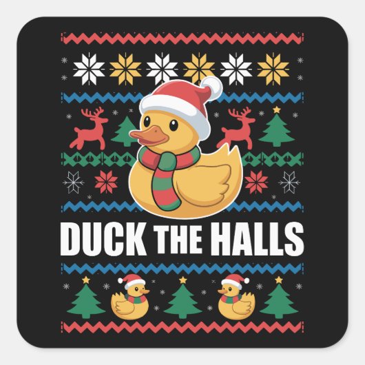 Eend De Hallen Lelijk Kerstmis Grappige Kerstman Vierkante Sticker (Voorkant)