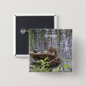 Eend die zich in het riet wast vierkante button 5,1 cm (Voorkant /achterkant)