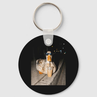 Eend drinkt ijskoffiemelk Fun-liefhebber van eende Sleutelhanger
