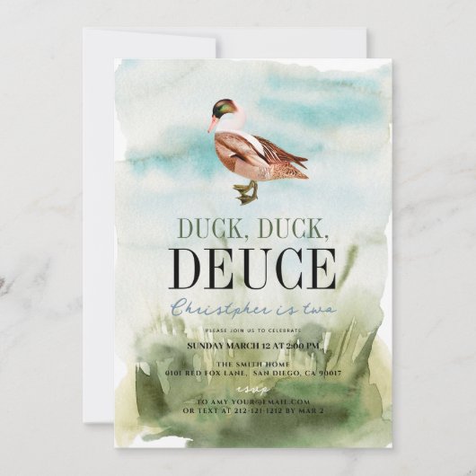 Eend Eend Twee Aquarel Jongen 2e Verjaardag Kaart (Voorkant)