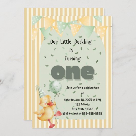 Eend Eerste Verjaardag Kaart (Voorkant / Achterkant)