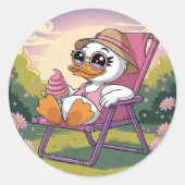 Eend eet zomerijs ronde sticker (Voorkant)