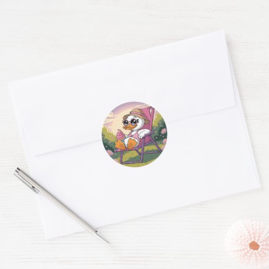 Eend eet zomerijs ronde sticker (Envelop)