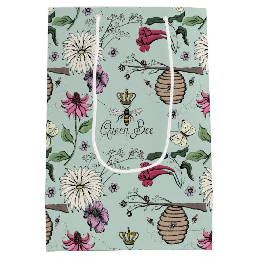 Eend Egg Blauw  Queen Bee and Flowers Medium Cadeauzakje (Achterkant)