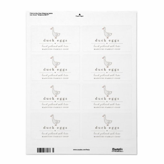 Eend Egg Karton Label Personaliseren voor Boerderi (Full Sheet)