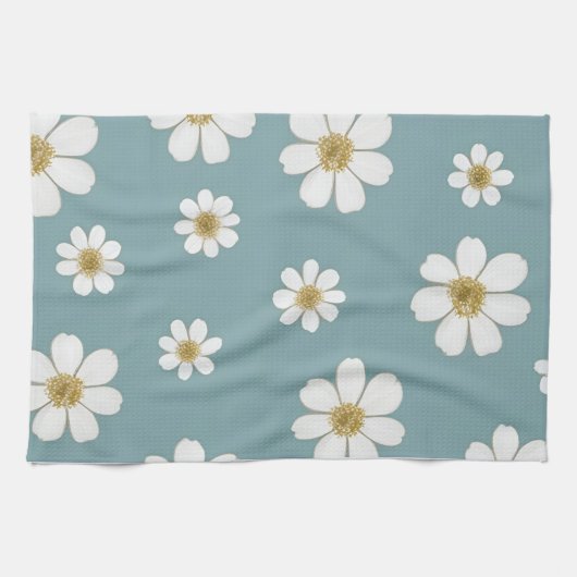 Eend Ei Blauw met Daisies, Origineel Patroon Theedoek (Horizontaal)