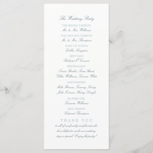 Eend Ei Blauw Modern Huwelijksprogramma Programmakaart (Achterkant)