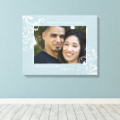 Eend Ei Blauw Wit Bloemen Fotosjabloon Afbeelding Canvas Afdruk (Insitu (Houten vloer))