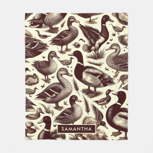  eend- en ganzenpatroon fleece deken (Voorkant)