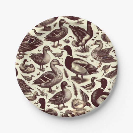 eend- en ganzenpatroon papieren bordje (Voorkant)