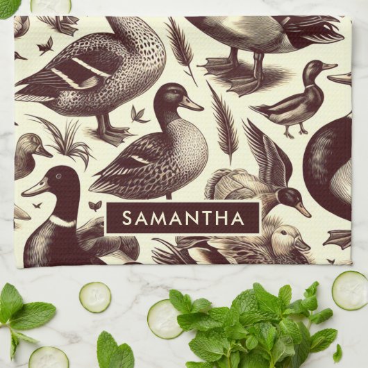  eend- en ganzenpatroon theedoek (Gevouwen)