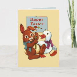 Eend en konijn Pasen Feestdagen Kaart