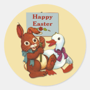 Eend en konijn Pasen Ronde Sticker
