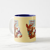 Eend en konijn Pasen Tweekleurige Koffiemok (Voorkant links)