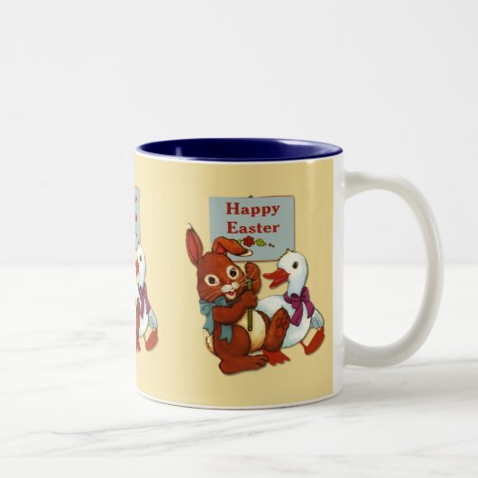 Eend en konijn Pasen Tweekleurige Koffiemok (Rechts)