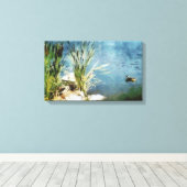 Eend en lisdodde schilderij canvas afdruk (Insitu (Houten vloer))
