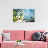 Eend en lisdodde schilderij canvas afdruk (Insitu (Woonkamer))