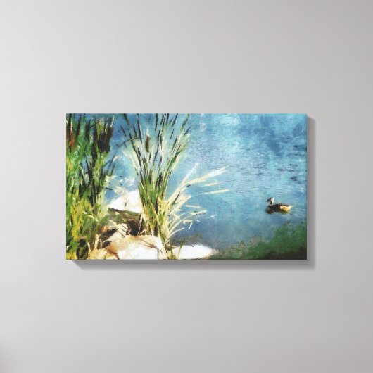 Eend en lisdodde schilderij canvas afdruk (Voorkant)