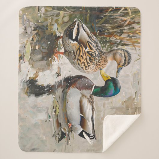 Eend en Mallard Wildlife Schilderij Sherpa Deken (Voorkant)