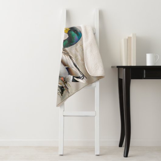 Eend en Mallard Wildlife Schilderij Sherpa Deken (In situ)