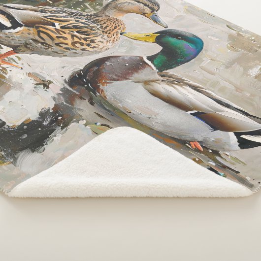Eend en Mallard Wildlife Schilderij Sherpa Deken (3/4)