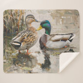 Eend en Mallard Wildlife Schilderij Sherpa Deken (Voorkant (horizontaal))