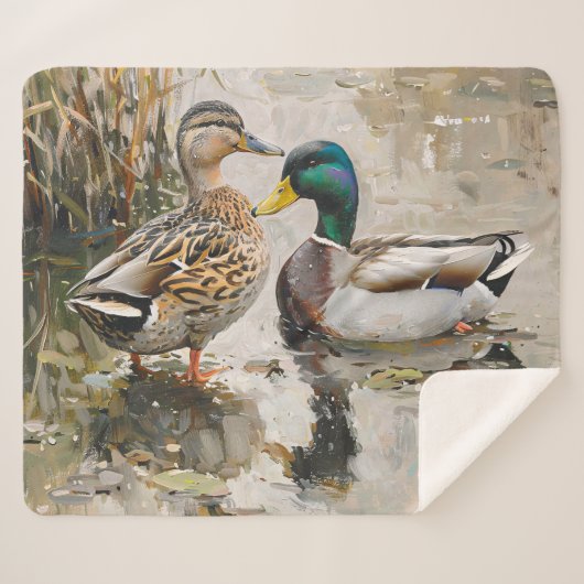 Eend en Mallard Wildlife Schilderij Sherpa Deken (Voorkant (horizontaal))